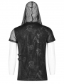 Black Gothic Punk Lightwave Printed Hooded T-Shirt for Men