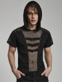 Black Gothic Punk Hollow Mesh Short Sleeve Hooded T-Shirt for Men