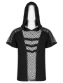 Black Gothic Punk Hollow Mesh Short Sleeve Hooded T-Shirt for Men
