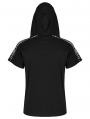 Black Gothic Punk Hollow Mesh Short Sleeve Hooded T-Shirt for Men