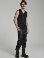 Black Gothic Punk Distressed Asymmetrical Hooded Vest Top for Men