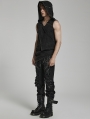 Black Gothic Punk Distressed Asymmetrical Hooded Vest Top for Men