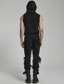 Black Gothic Punk Distressed Asymmetrical Hooded Vest Top for Men