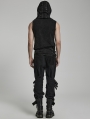 Black Gothic Punk Distressed Asymmetrical Hooded Vest Top for Men