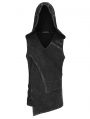 Black Gothic Punk Distressed Asymmetrical Hooded Vest Top for Men