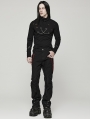 Black Gothic Punk Daily Stand Collar Knit Long Sleeve T-Shirt for Men