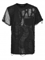 Black Gothic Punk Ripped Irregular Mesh Short Sleeve T-Shirt for Men