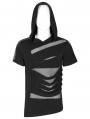 Black Gothic Hooded Mesh Splicing Knit Short Sleeve T-Shirt for Men