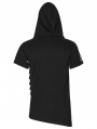 Black Gothic Hooded Mesh Splicing Knit Short Sleeve T-Shirt for Men