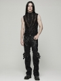 Black Gothic Spider Web Distressed Mesh Sleeveless T-Shirt for Men