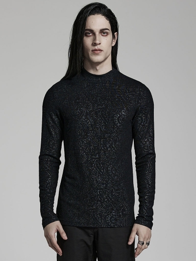 Black Gothic Daily Mock Turtleneck Printed Long Sleeve T-Shirt for Men