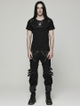 Black Gothic Punk Short Sleeve T-Shirt with Detachable Armor for Men