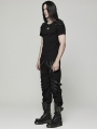 Black Gothic Punk Short Sleeve T-Shirt with Detachable Armor for Men