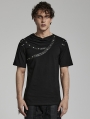 Black Gothic Punk Daily Asymmetric Drop Collar Short Sleeve T-Shirt for Men