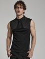 Black Gothic Cyber 3D Embossed Knit Sleeveless T-Shirt for Men