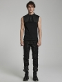 Black Gothic Cyber 3D Embossed Knit Sleeveless T-Shirt for Men