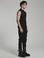 Black Gothic Cyber 3D Embossed Knit Sleeveless T-Shirt for Men