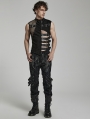 Black Gothic Punk Irregular Hollow Mesh Splicing Vest Top for Men