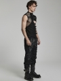 Black Gothic Punk Irregular Hollow Mesh Splicing Vest Top for Men