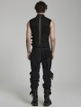 Black Gothic Punk Irregular Hollow Mesh Splicing Vest Top for Men