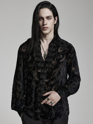 Black Vintage Gothic Velvet Long Sleeve Loose Shirt for Men