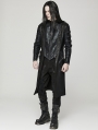 Black Gothic Punk Distressed Hooded Hollow Long Coat for Men