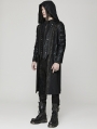 Black Gothic Punk Distressed Hooded Hollow Long Coat for Men