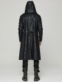 Black Gothic Punk Distressed Hooded Hollow Long Coat for Men