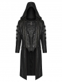 Black Gothic Punk Distressed Hooded Hollow Long Coat for Men