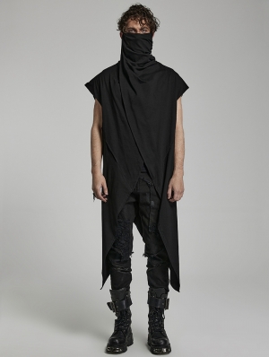 Black Gothic Doomsday Irregular Loose Knit Daily Wear Vest for Men