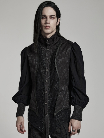 Black Retro Gothic Lantern Sleeve Jacquard Party Shirt for Men
