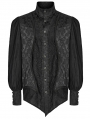 Black Retro Gothic Lantern Sleeve Jacquard Party Shirt for Men