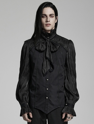 Black Retro Gothic Cage Visual Ruffle Long Sleeve Party Shirt for Men
