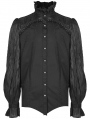 Black Retro Gothic Cage Visual Ruffle Long Sleeve Party Shirt for Men