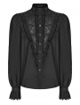 Black Retro Gothic Chiffon Stand Collar Puff Sleeve Party Shirt for Men