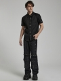 Black Gothic Punk Short Sleeve Daily Wear Fitted Shirt for Men