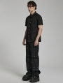 Black Gothic Punk Short Sleeve Daily Wear Fitted Shirt for Men