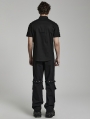 Black Gothic Punk Short Sleeve Daily Wear Fitted Shirt for Men