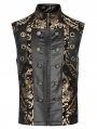 Black and Gold Vintage Gothic Ornate Jacquard Party Waistcoat for Men
