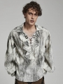 White Gothic Tie-Dyed Jacquard Long Sleeve Loose Shirt for Men