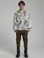 White Gothic Tie-Dyed Jacquard Long Sleeve Loose Shirt for Men