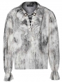 White Gothic Tie-Dyed Jacquard Long Sleeve Loose Shirt for Men