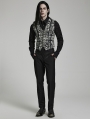 Black and White Gothic Skull Pattern Jacquard Waistcoat for Men