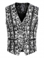 Black and White Gothic Skull Pattern Jacquard Waistcoat for Men