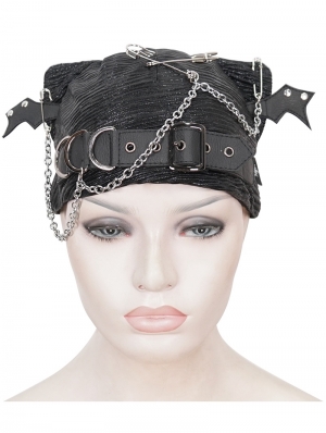 Black Gothic Punk Drop Chain Buckle Belt Bat Wing Hat