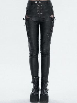 Black Gothic Casual Punk Lace Up Slim Fit Pants for Women