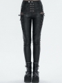 Black Gothic Casual Punk Lace Up Slim Fit Pants for Women