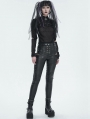 Black Gothic Casual Punk Lace Up Slim Fit Pants for Women