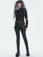 Black Gothic Casual Punk Lace Up Slim Fit Pants for Women