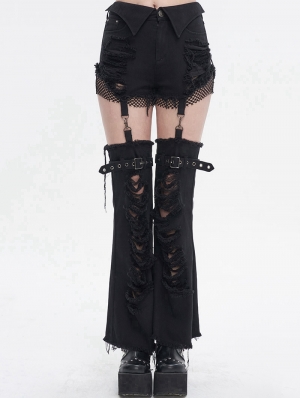 Black Gothic Punk Stylish Detachable Two-Wear Flared Pants for Women